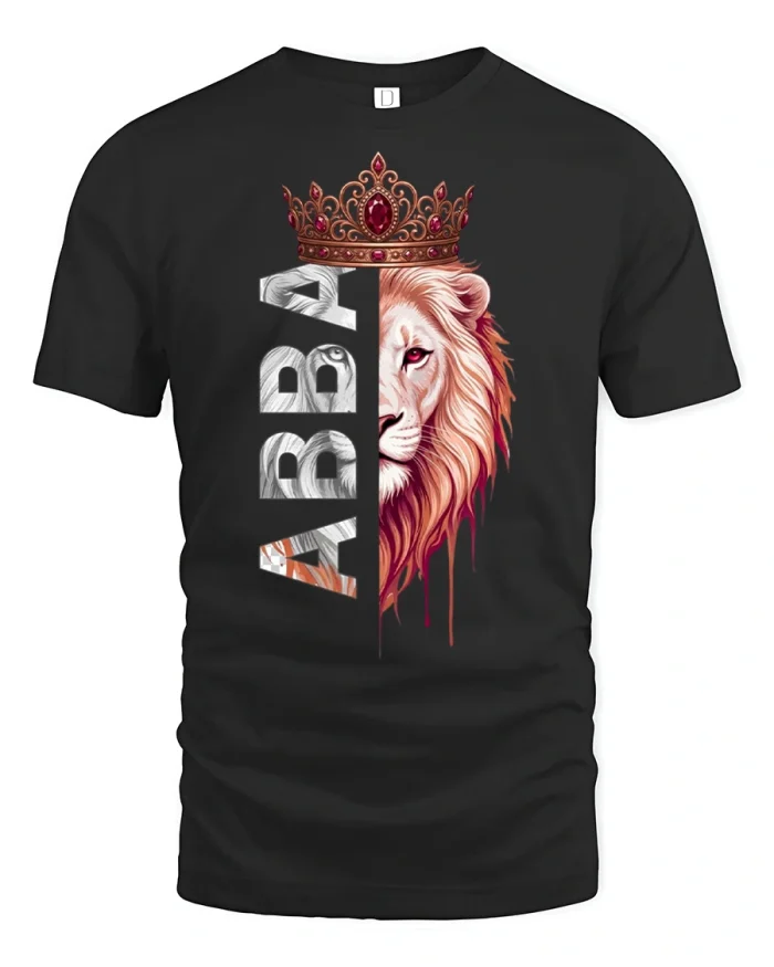 Royal Lion King Crown ABBA Graphic Tshirt Comfy Cotton Tee - black t-shirt on white background