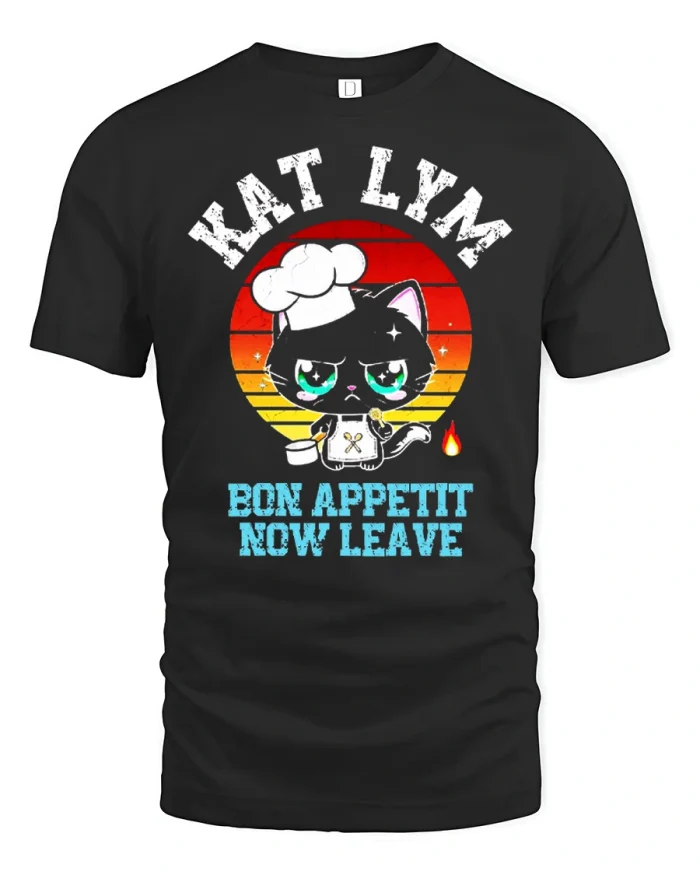 Bon Appetit Now Leave Funny Chef Cat Graphic Tshirt Comfy Tee - black t-shirt on white background