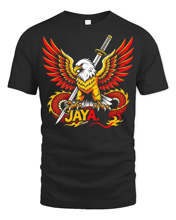 Jaya Eagle Samurai Sword Graphic Tshirt Soft Cotton Tee - black t-shirt on white background