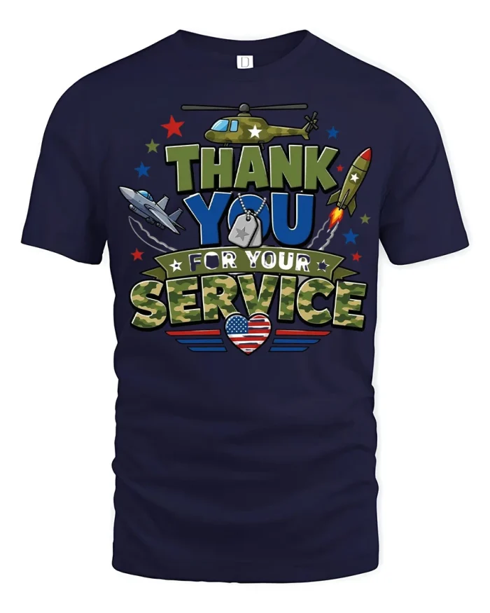 Thank You For Your Service Patriotic Military Appreciation T Shirt - navy t-shirt on white background