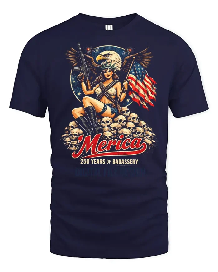 Merica 250 Years Of Badassery Patriotic Graphic T Shirt - navy t-shirt on white background