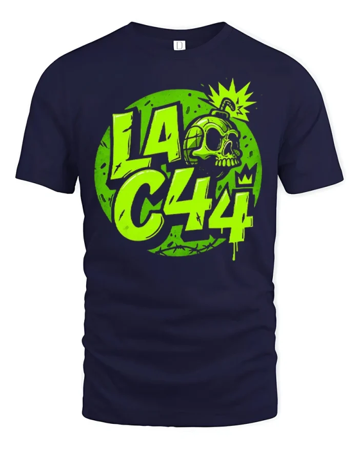La C44 Graffiti Skull Bomb Graphic T Shirt Streetwear Style - navy t-shirt on white background
