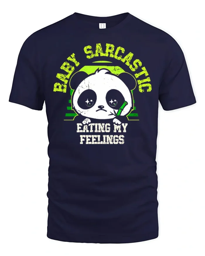 Baby Sarcastic Panda Eating My Feelings Funny Graphic T Shirt - navy t-shirt on white background