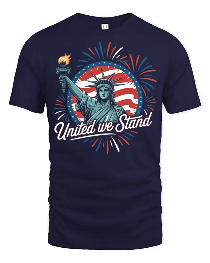 United We Stand Statue of Liberty Patriotic Graphic Tee Shirt - navy t-shirt on white background