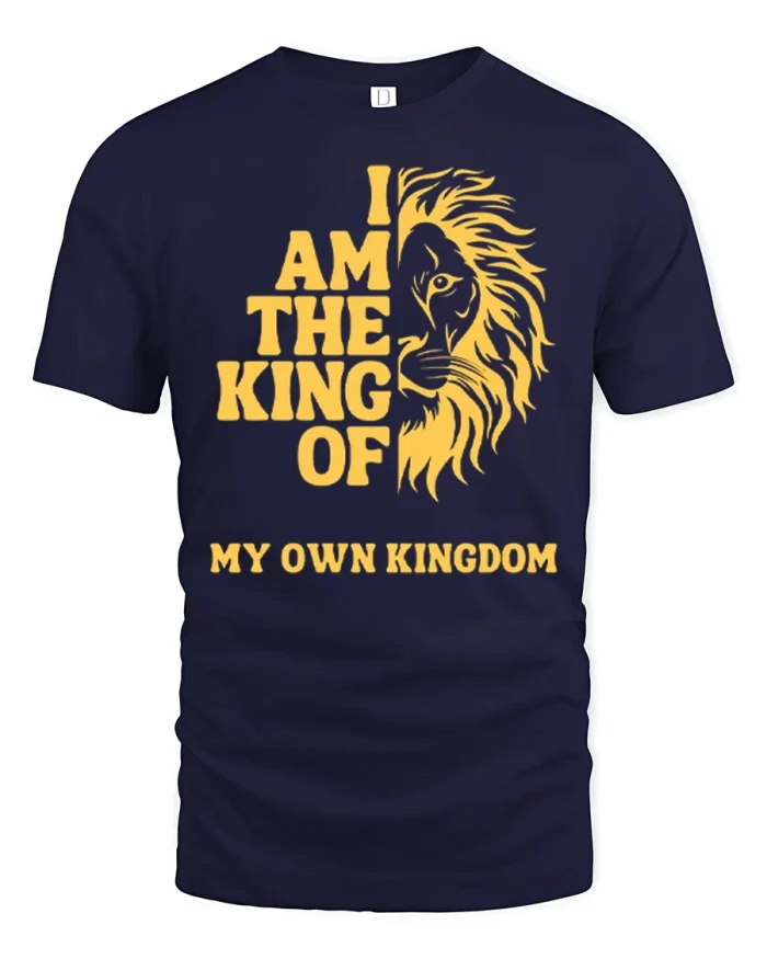 I Am The King Of My Own Kingdom Lion Graphic Tee Vintage Style - navy t-shirt on white background