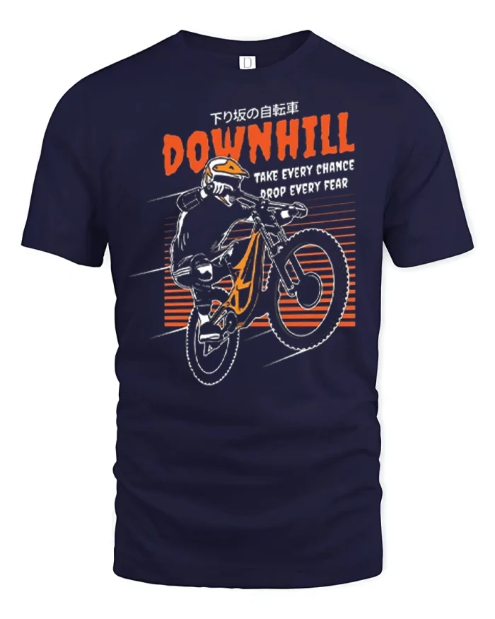 Downhill Mountain Bike Graphic Tee Take Every Chance Ride Shirt - navy t-shirt on white background