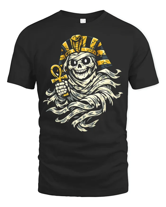 Vintage Egyptian Mummy Skull Graphic T-shirt Premium Soft Tee - black t-shirt on white background