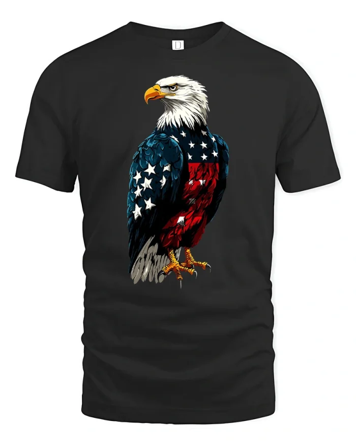 Patriotic American Flag Eagle Graphic T-shirt Premium Tee - black t-shirt on white background