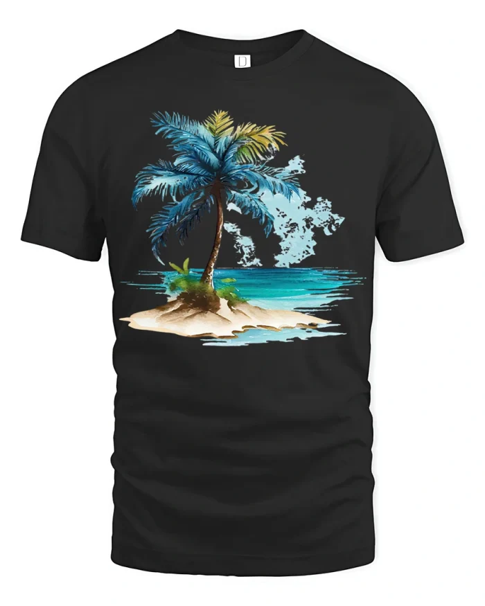 Vintage Tropical Island Palm Tree Graphic T-shirt Premium Tee - black t-shirt on white background