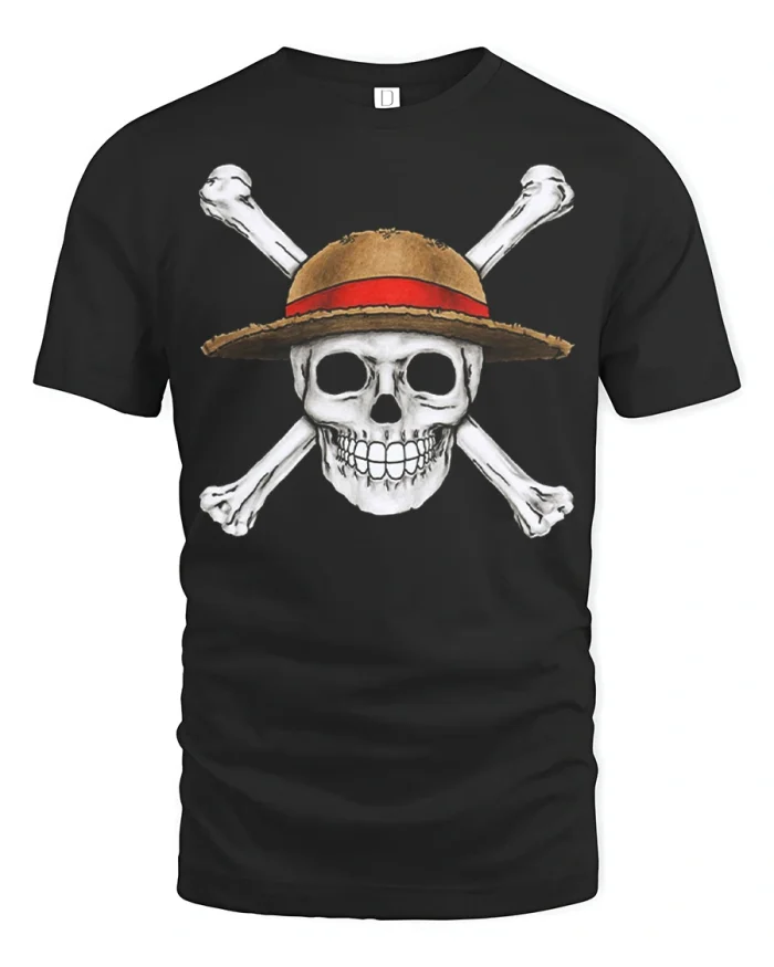 Iconic Straw Hat Pirate Skull Graphic T-shirt Premium Tee - black t-shirt on white background