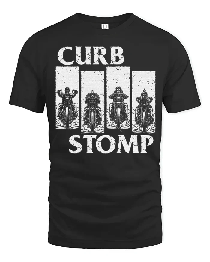 Vintage Curb Stomp Biker Gang Graphic T-shirt Quality Tee - black t-shirt on white background