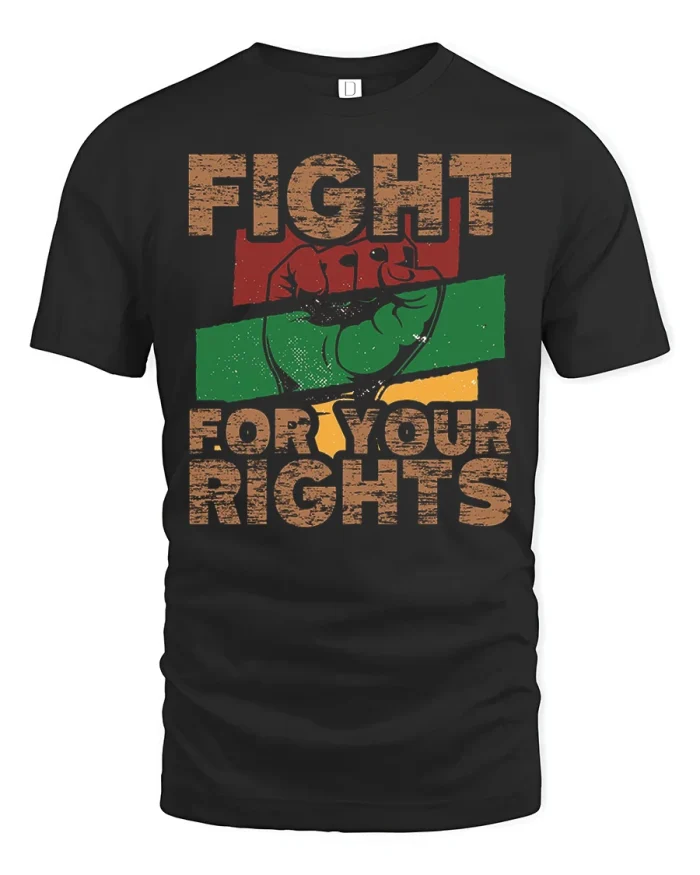 Vintage Fight Your Rights Raised Fist Graphic T-shirt Tee - black t-shirt on white background