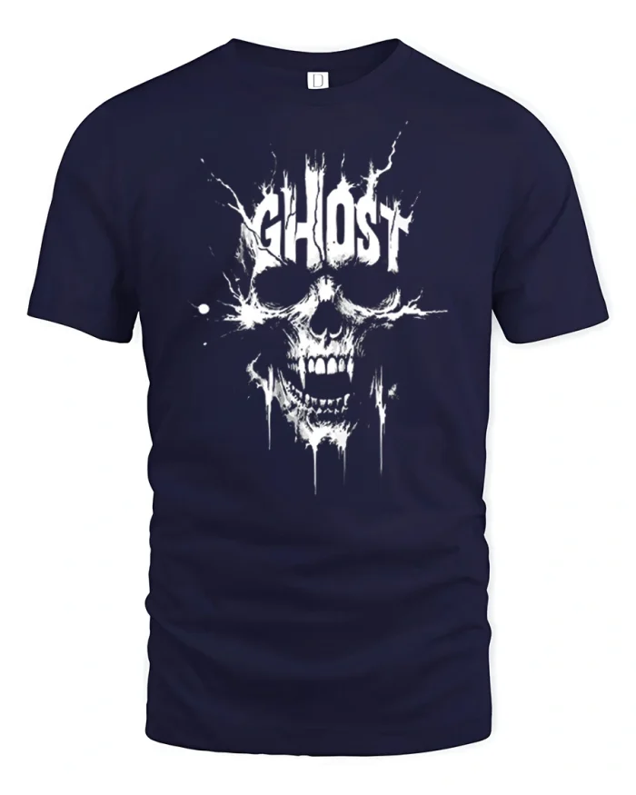 Vintage Ghost Skull Graphic T-shirt Premium Soft Cotton Tee - navy t-shirt on white background