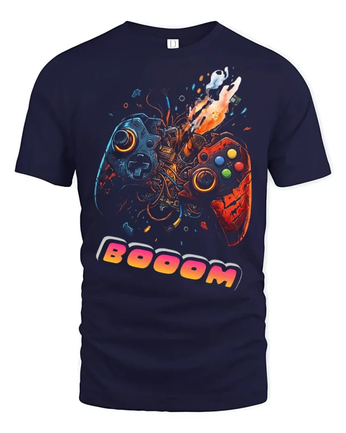 Exploding Controller BOOOM Gaming Graphic Tshirt Premium Tee - navy t-shirt on white background