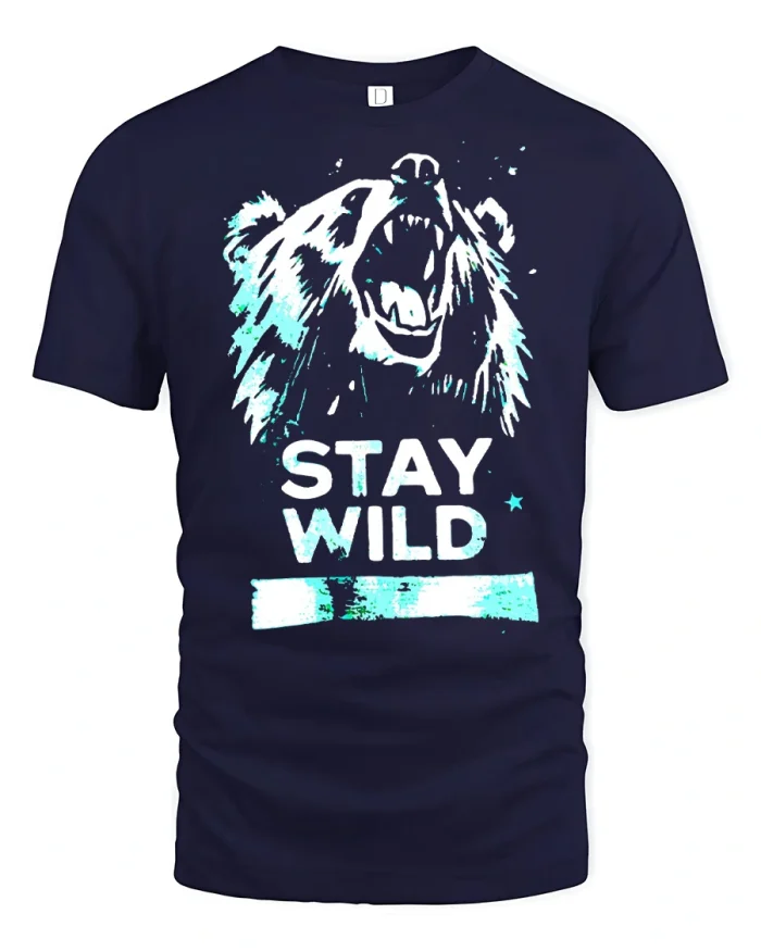 Stay Wild Roaring Bear Graphic T-shirt Premium Quality Tee - navy t-shirt on white background