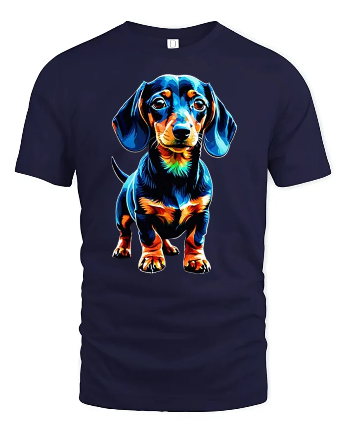 Adorable Colorful Dachshund Puppy Graphic Tshirt Premium Tee - navy t-shirt on white background