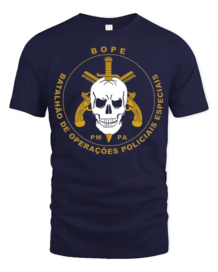 Elite BOPE Batalhão Special Police Skull Graphic Tshirt Tee - navy t-shirt on white background