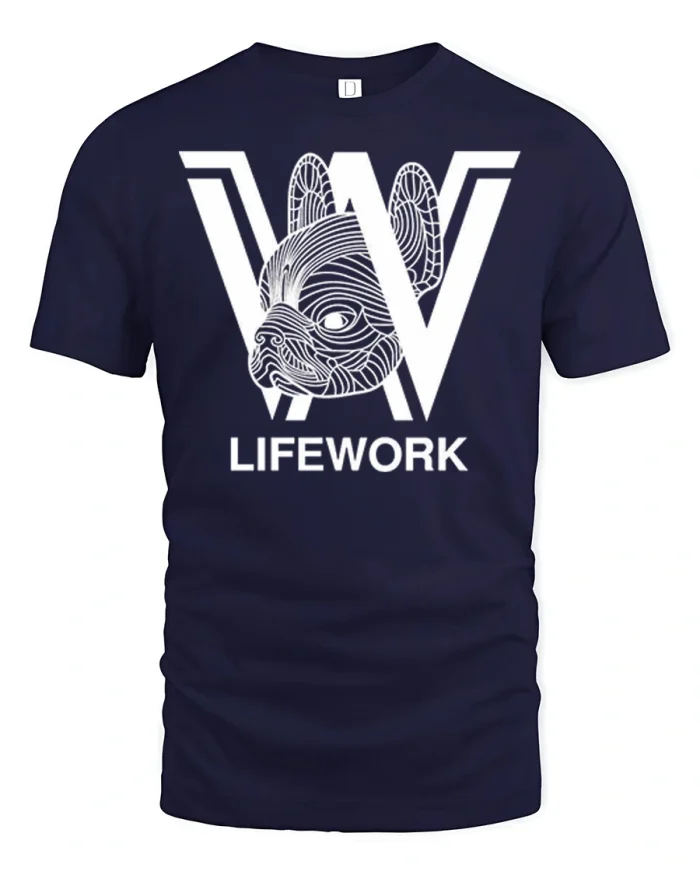 Lifework French Bulldog Graphic Tshirt Premium Cotton Tee - navy t-shirt on white background