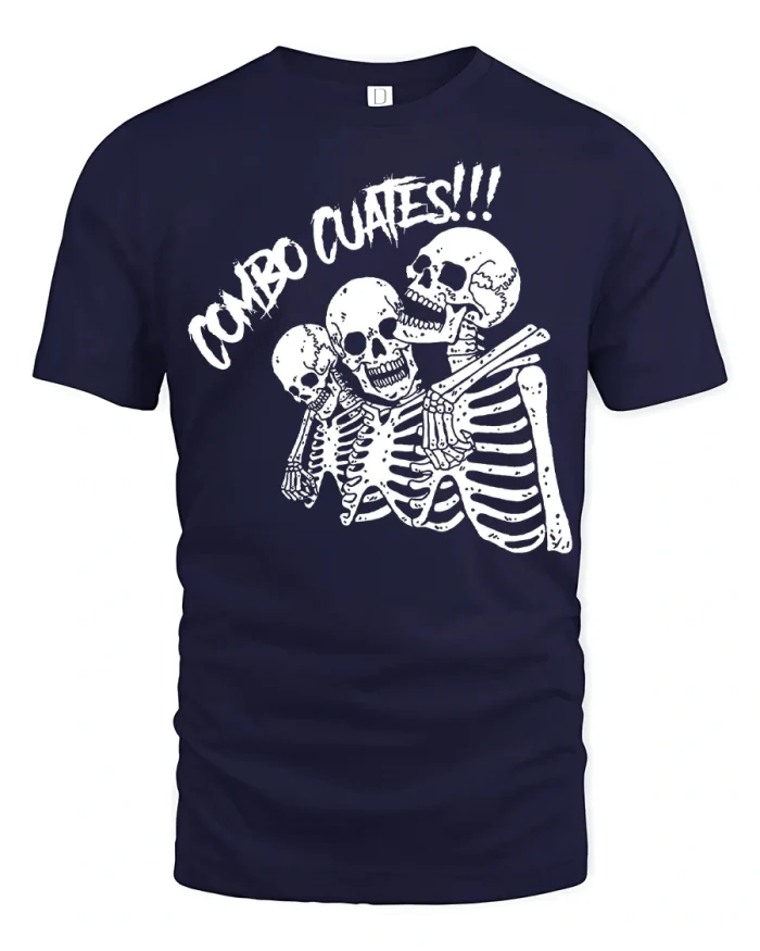 Combo Cuates Funny Skeleton Best Friends Graphic Tshirt Tee - navy t-shirt on white background