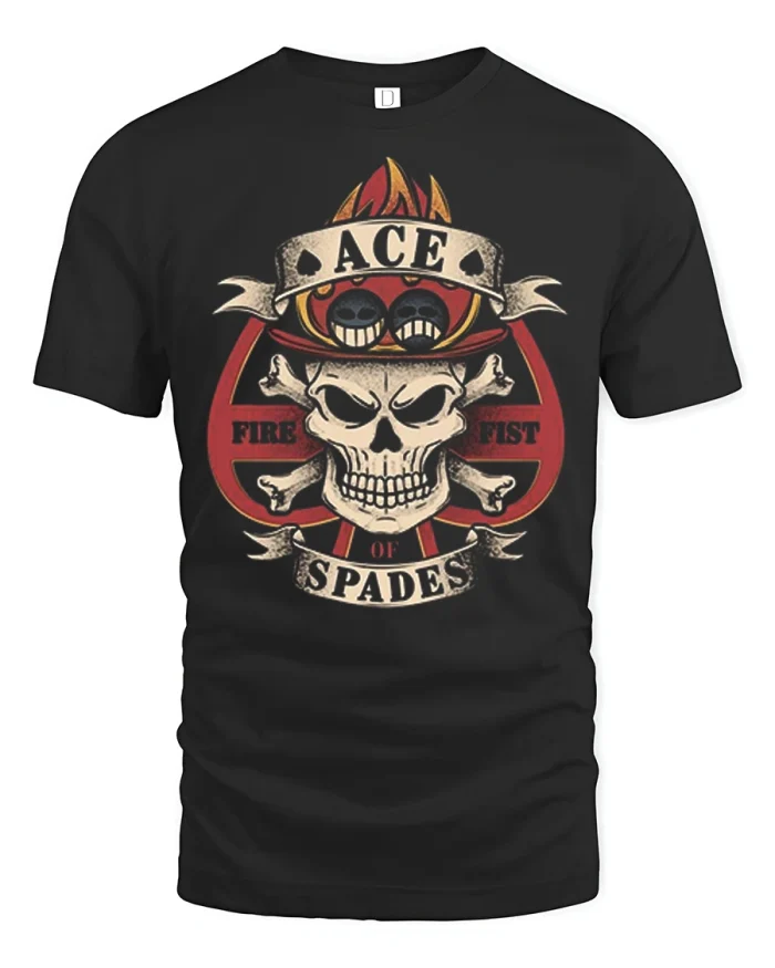 Ace Of Spades Fire Fist Skull Graphic Tshirt Premium Quality Tee - black t-shirt on white background