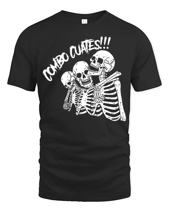 Combo Cuates Funny Skeleton Best Friends Graphic Tshirt Tee - black t-shirt on white background