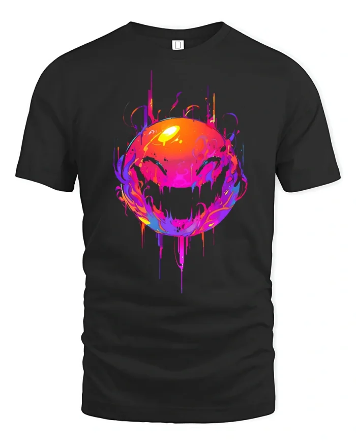 Neon Abstract Monster Graphic Tshirt Vibrant Premium Quality Tee - black t-shirt on white background