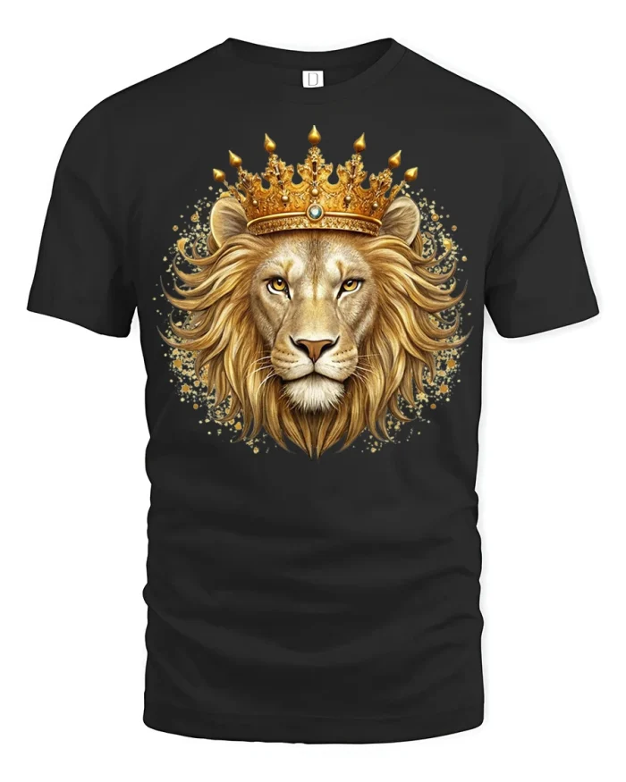 Majestic Golden Lion King Crown Graphic Tshirt Premium Tee - black t-shirt on white background