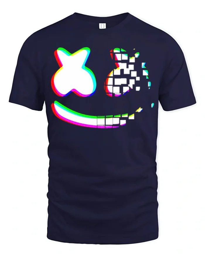 Glitch Face Smiley Graphic Tshirt Premium Soft Quality Tee - navy t-shirt on white background