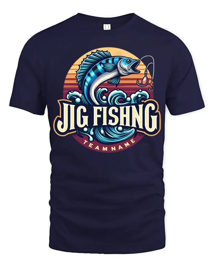 Jig Fishing Team Name Bass Graphic Tshirt Premium Quality Tee - navy t-shirt on white background