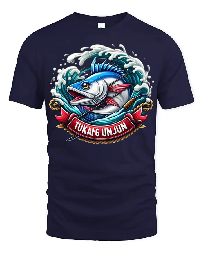 Tukang Unjun Fishing Enthusiast Graphic Tshirt Premium Quality Tee - navy t-shirt on white background