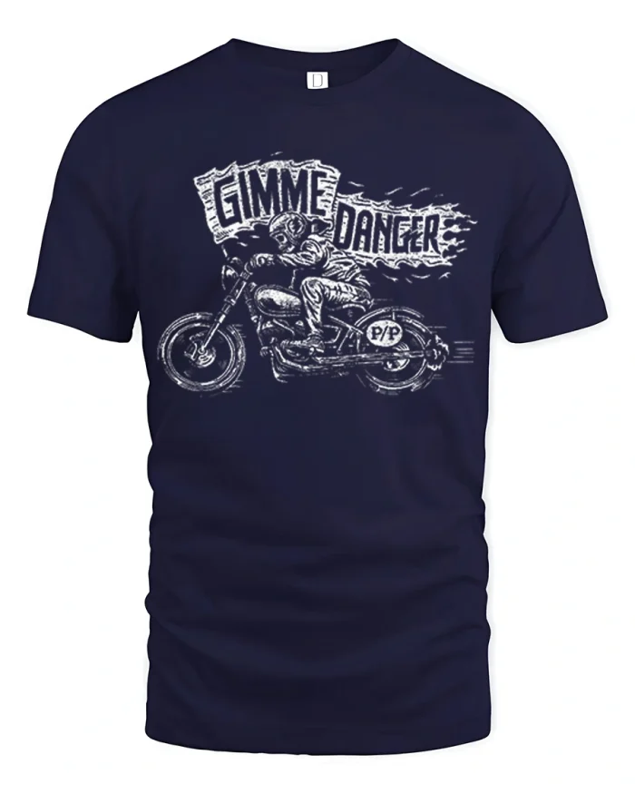 Gimme Danger Skull Biker Graphic Tshirt Premium Quality Tee - navy t-shirt on white background