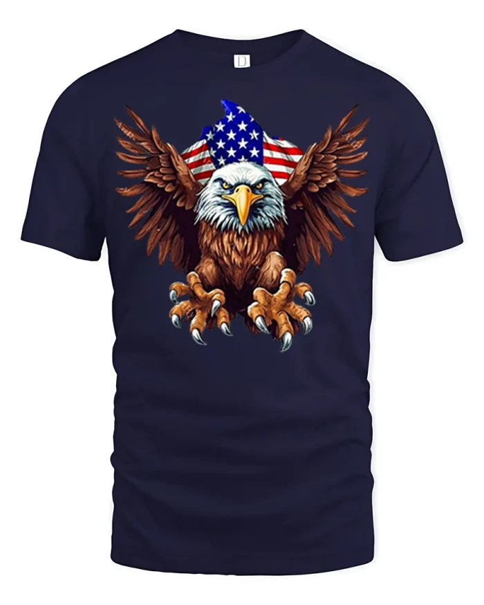 Patriotic American Eagle With Flag Graphic Tshirt Premium Tee - navy t-shirt on white background