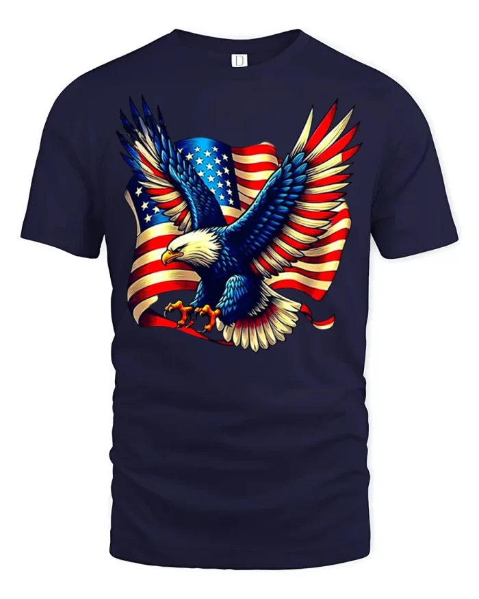 Patriotic American Eagle With Flag Graphic Tshirt Premium Tee - navy t-shirt on white background