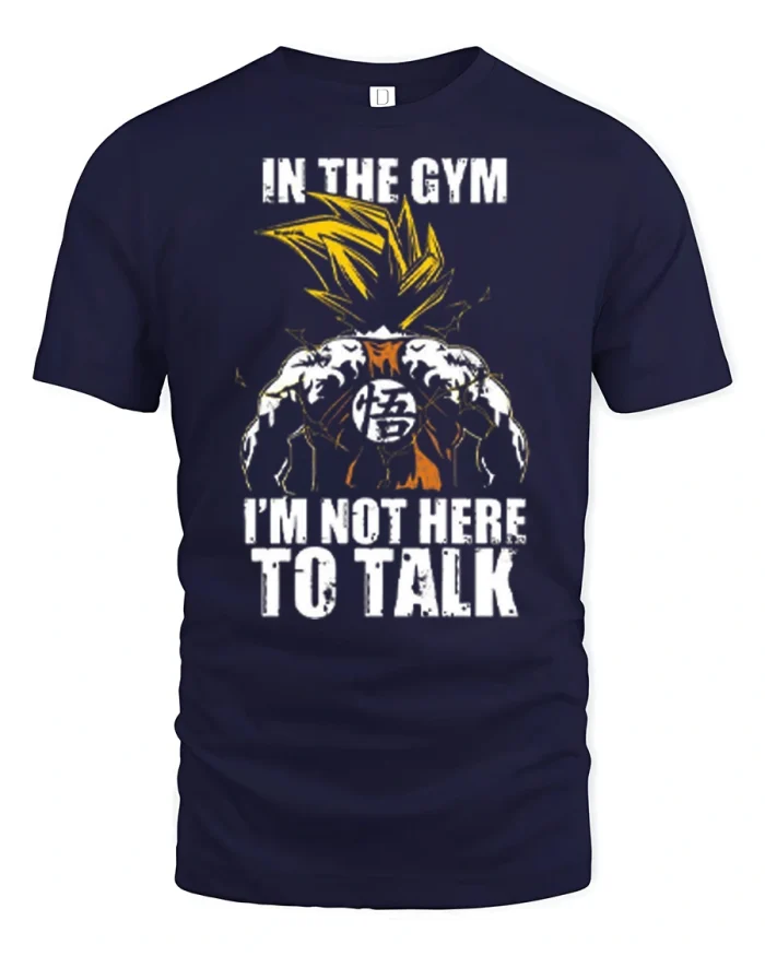In The Gym I’m Not Here To Talk Anime Graphic Tshirt Tee - navy t-shirt on white background