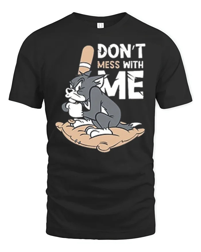 Funny Grumpy Cat Attitude Graphic Tee with Bold Cartoon Style - black t-shirt on white background