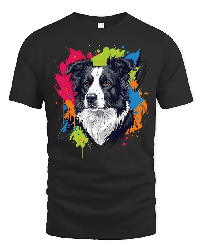 Colorful Border Collie Dog Graphic Tee Artistic Pet Lover Tshirt - black t-shirt on white background
