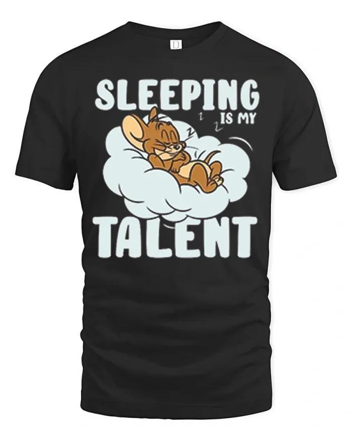Sleeping Is My Talent Funny Cartoon Mouse Graphic Tee Tshirt - black t-shirt on white background