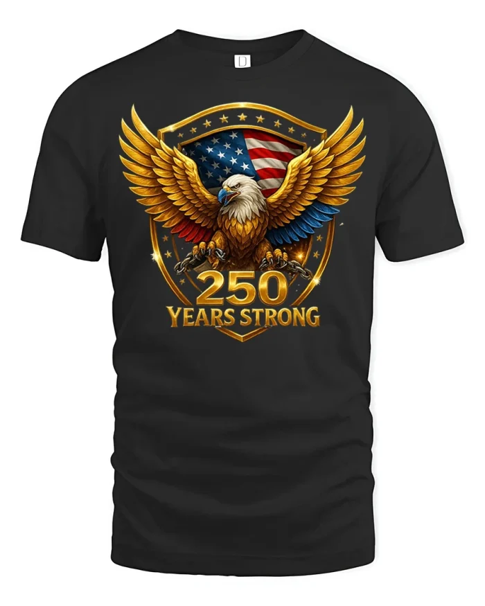 American Eagle 250 Years Strong Patriotic Graphic Tee Celebration - black t-shirt on white background