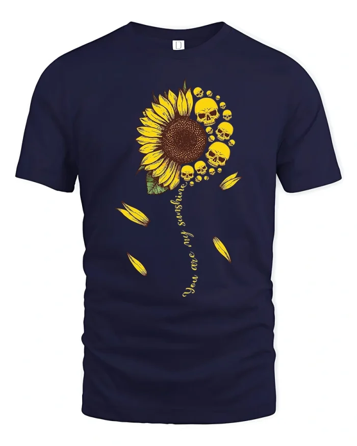 You Are My Sunshine Skull Sunflower Gothic T Shirt Tee - navy t-shirt on white background