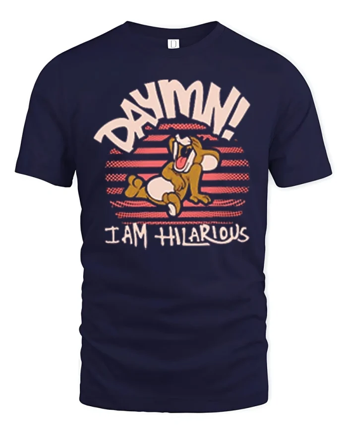 Dayum I Am Hilarious Funny Cartoon Dog Graphic T Shirt Tee - navy t-shirt on white background
