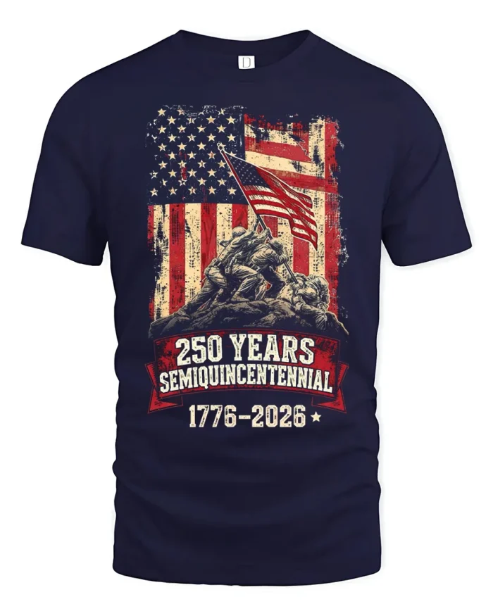 250 Years Semiquincentennial 1776 2026 Patriotic USA T Shirt - navy t-shirt on white background