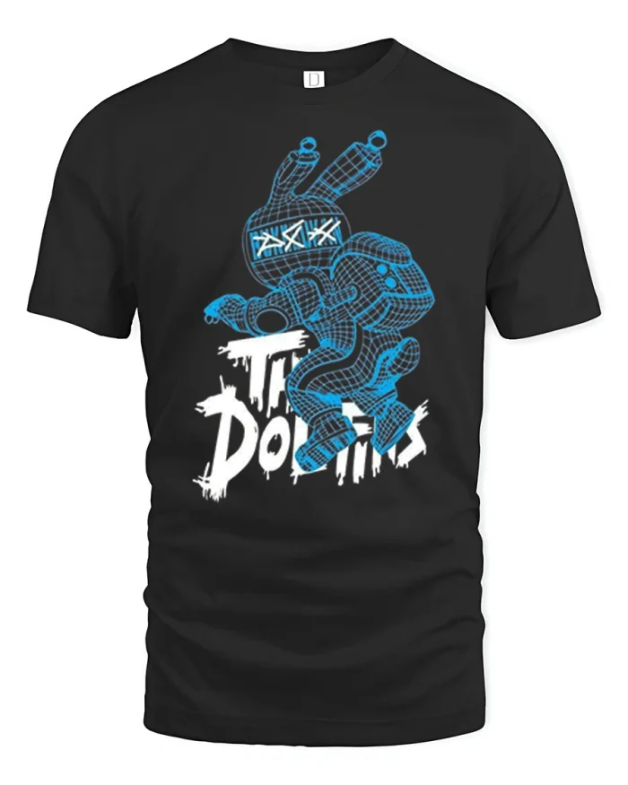 Do This Funny Blue Robot Bunny Graffiti Graphic T Shirt Tee - black t-shirt on white background