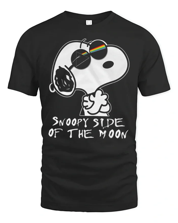 Funny Snoopy Side Of The Moon Retro Graphic Cotton Tshirt - black t-shirt on white background