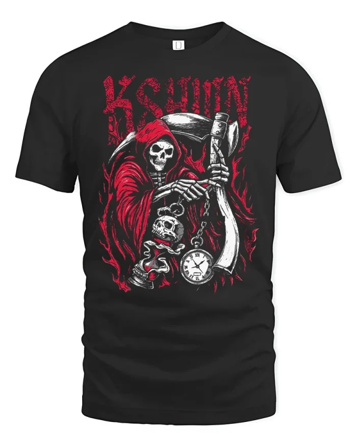Grim Reaper Skull Scythe Gothic Horror Graphic T Shirt Tee - black t-shirt on white background