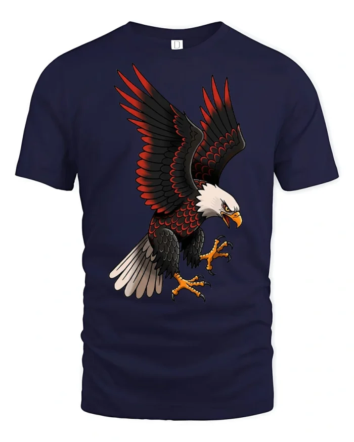 Majestic Soaring Bald Eagle Red Wing Patriotic Graphic T Shirt - navy t-shirt on white background