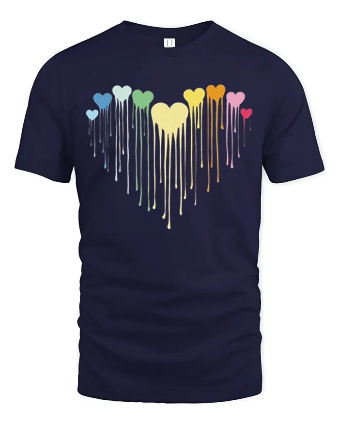 Cute Rainbow Dripping Hearts Graphic Premium Cotton Tee - navy t-shirt on white background
