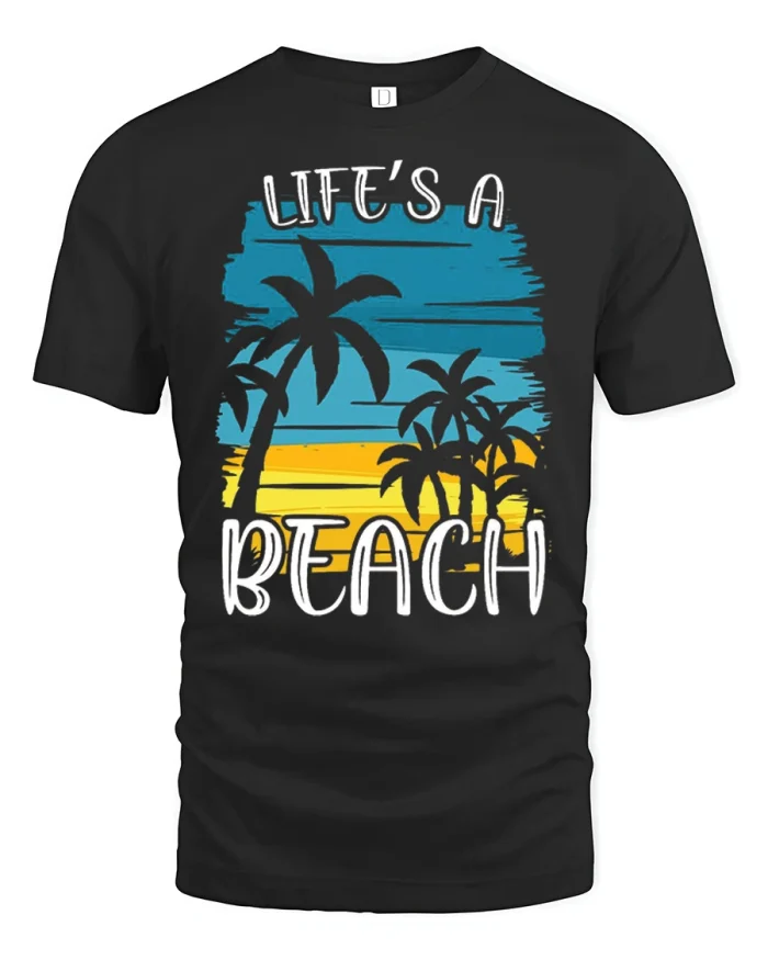 Lifes A Beach Graphic Tee Tropical Summer Vacation Vibes Style - black t-shirt on white background