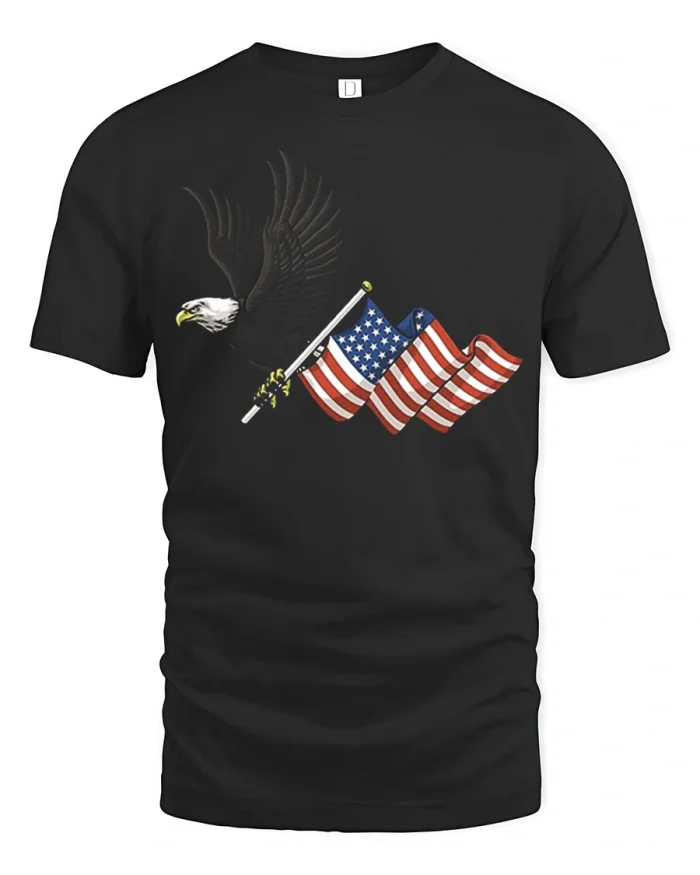 American Bald Eagle Holding USA Flag Graphic T Shirt Freedom Pride - black t-shirt on white background