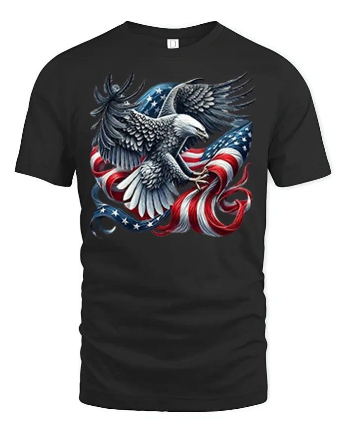 American Bald Eagle Flag Graphic T Shirt Patriotic Freedom Spirit - black t-shirt on white background