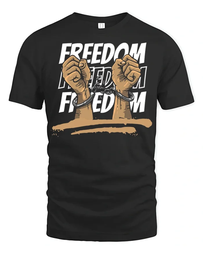 Freedom Broken Chains Graphic T Shirt Bold Liberty Statement - black t-shirt on white background